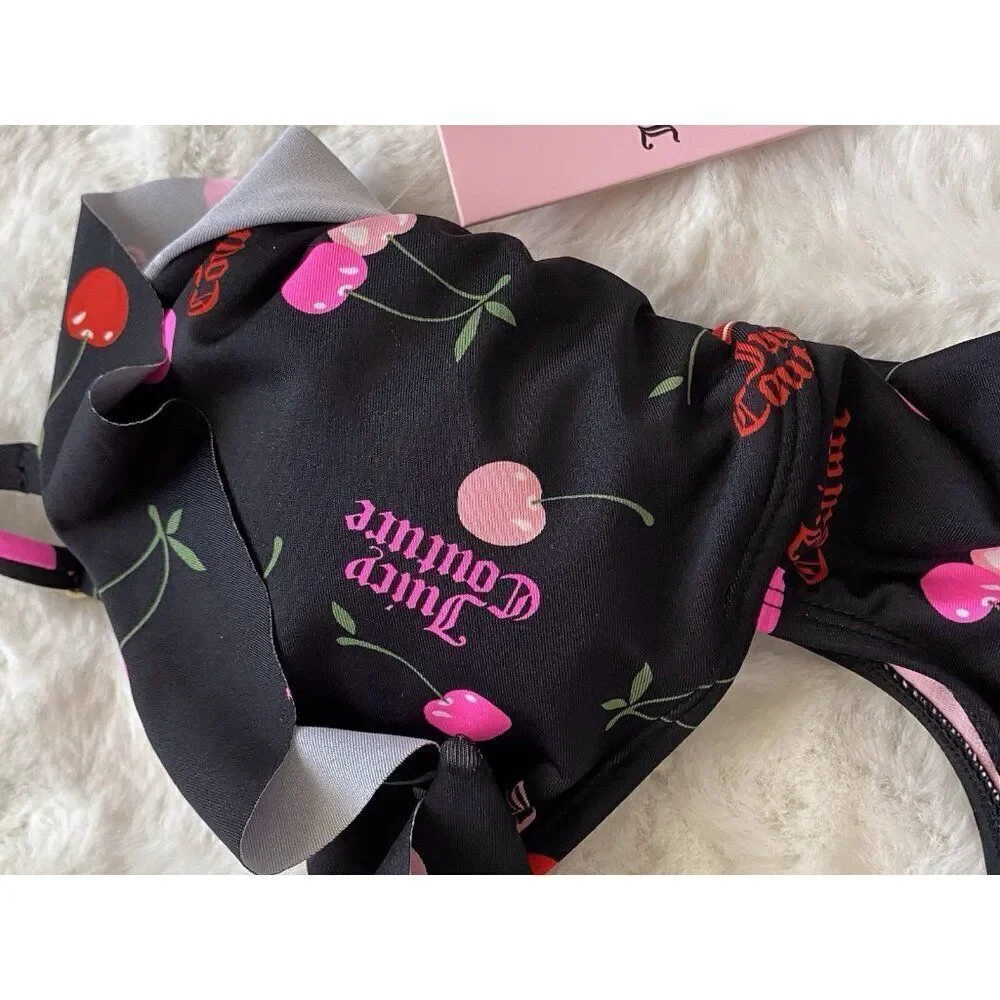Juicy‎ Couture Ruffle Cut Out Swimsuit One Piece Lined Cherry Logo Size M NEW